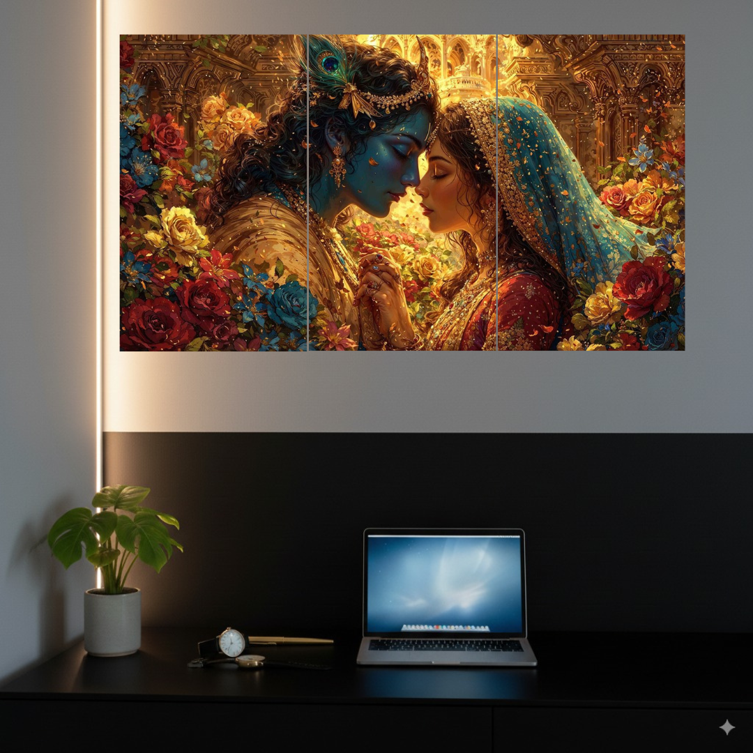 Radha-Krishna 3-Split poster | Premium Devotional Poster|