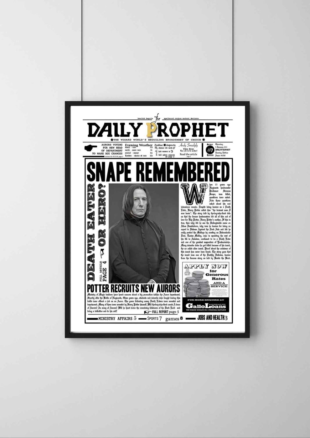 Harry Potter Daily Prophet Newspaper Poster | #3 | - Pulp & Pixel