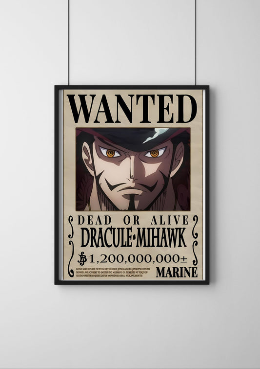 One Piece Wanted Poster |DRACULE MIHAWK one piece Bounty Poster