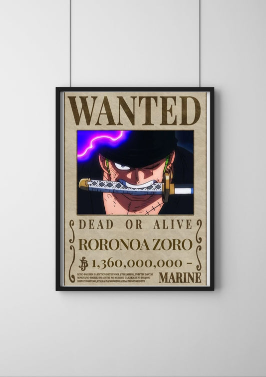One Piece Wanted Poster |ZORO one piece Bounty Poster